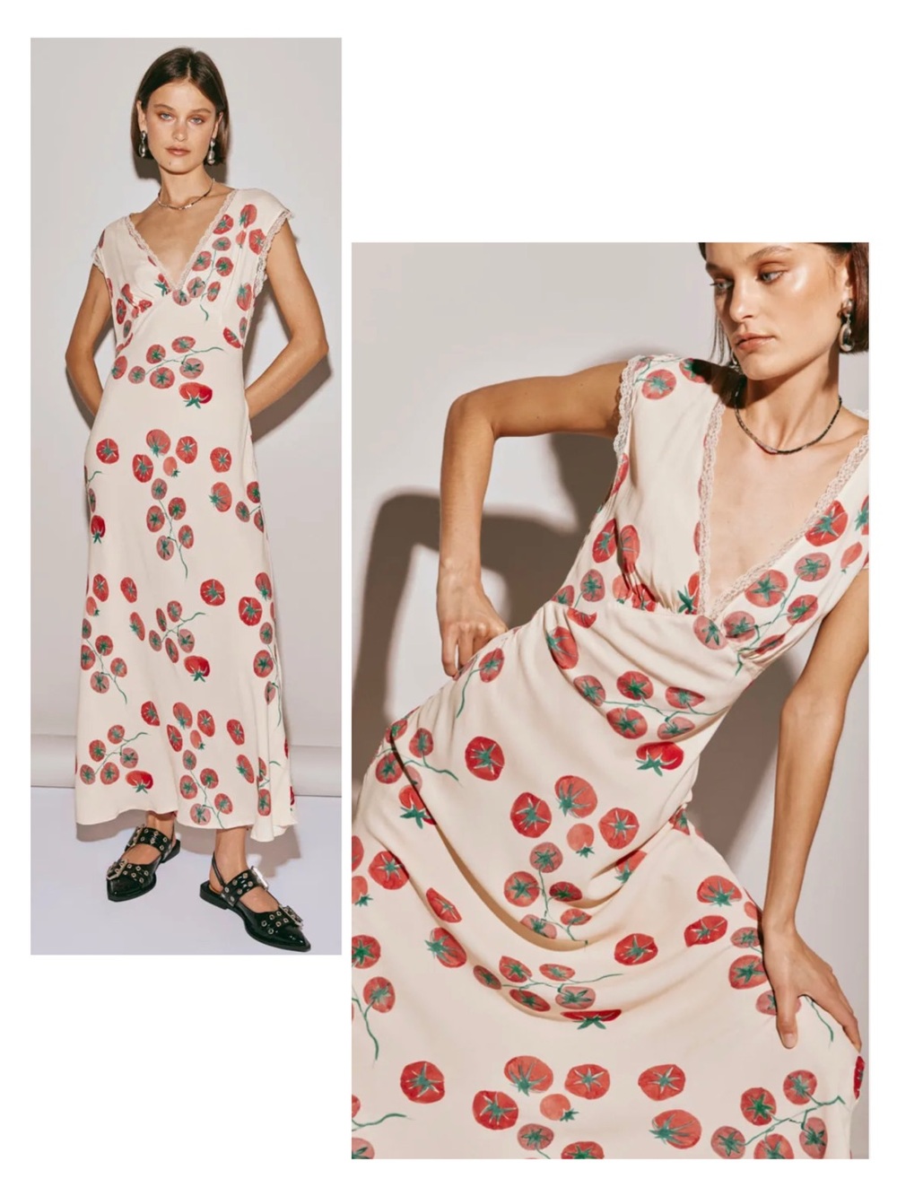 Verge Girl Vintage Lover Roma Tomato Print Bias Cut Maxi Dress NWT Medium